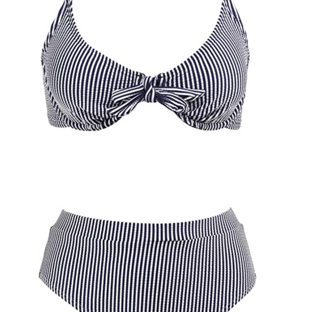 Navy Knot Underwire Bra High Waist Bikini Medium
